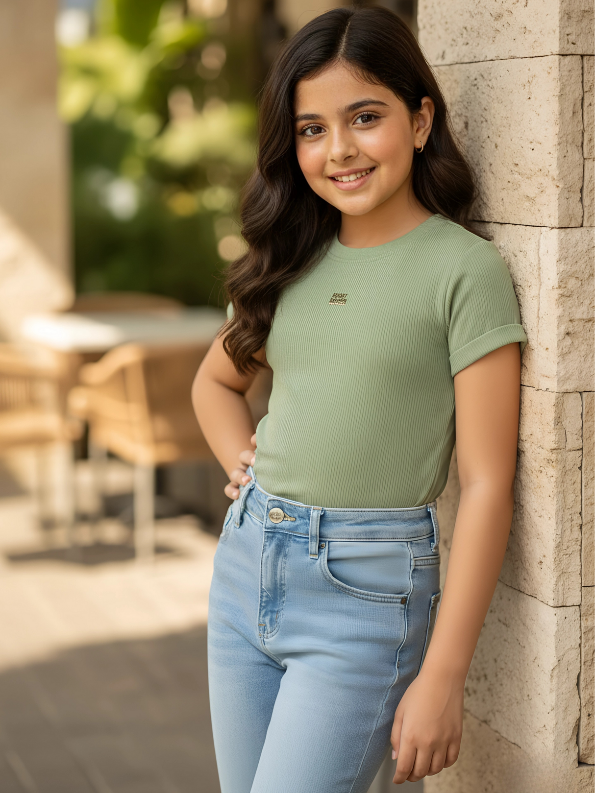 Girls' Sage Green Relaxed Fit Top