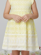 Sunshine Yellow Frock with White Broderie Anglaise & Ruffle Sleeves