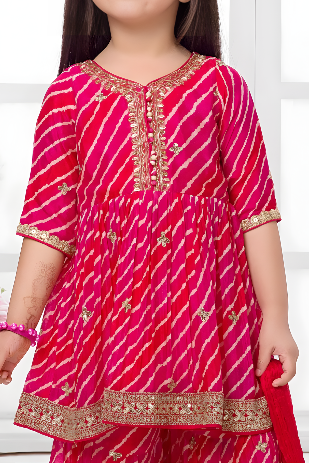Girls' Sequin Embroidered Crop Top and Shimmering Rani Sharara Set