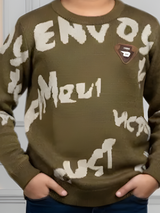 Boys' Olive Green "ENVOY" Abstract Typography T-Shirt