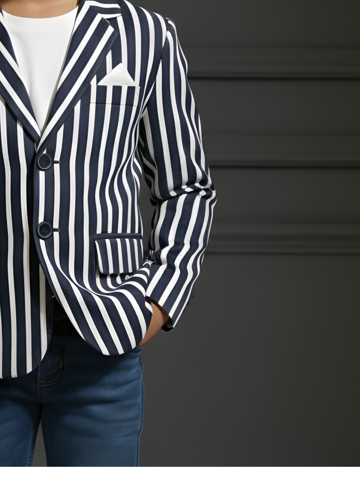 Boys' Navy Blue & White Striped Formal Blazer Coat Suit