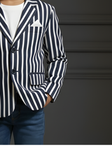Boys' Navy Blue & White Striped Formal Blazer Coat Suit