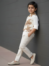 Cream Floral Print Mandarin Collar Waistcoat Set
