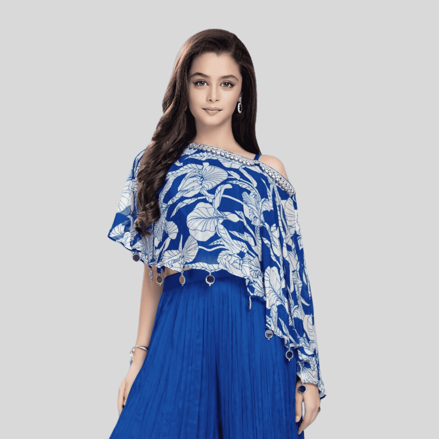 Girls Traditional 3/4th Sleeves Plazo Set - Blue