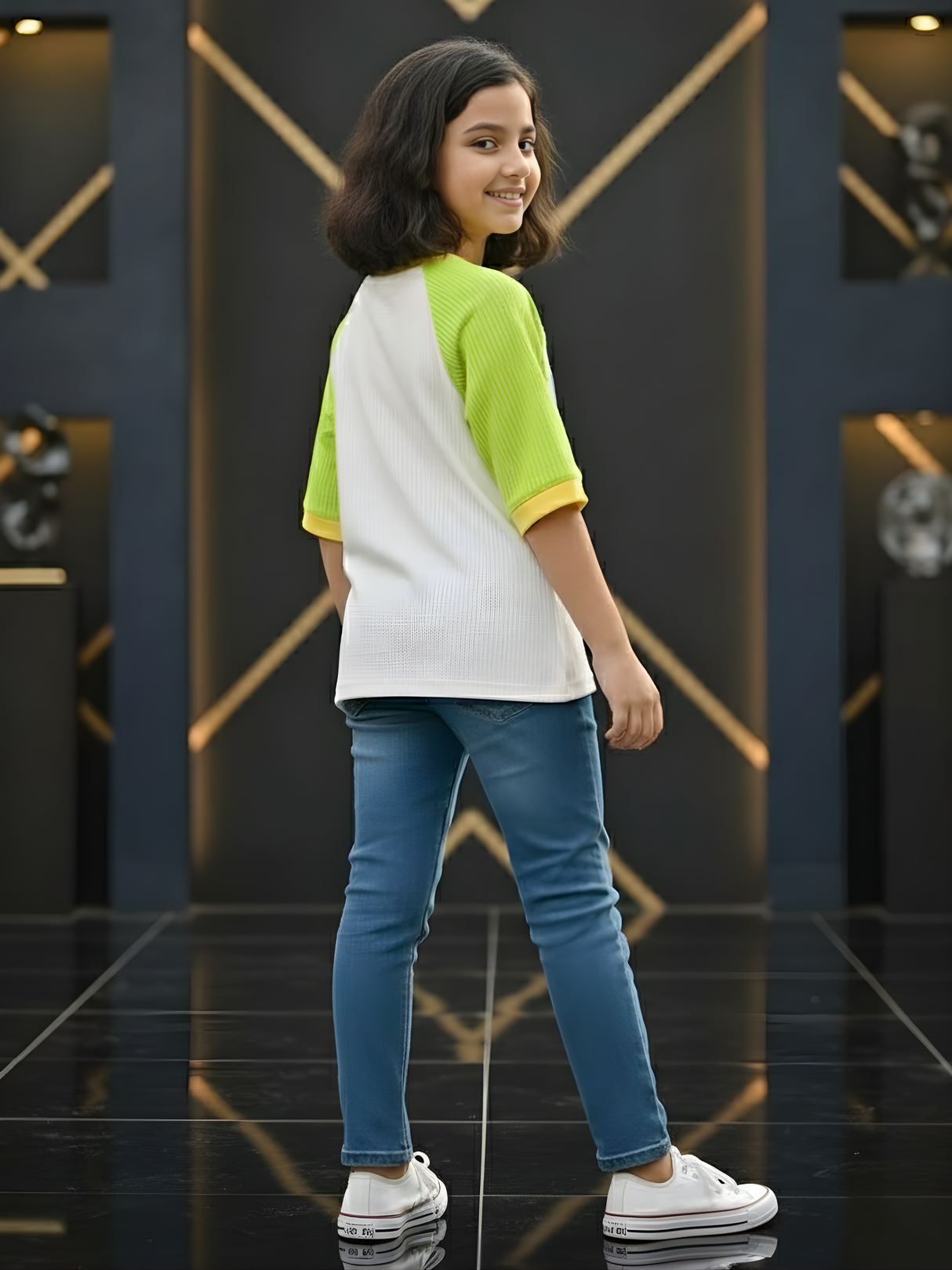 Girls' Vibrant Green Pixel Bunny Raglan T-Shirt