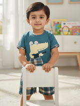 Boys’ Crocodile Print T-Shirt & Plaid Shorts Set – 2 Piece
