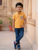 Boys Classic Orange Polo T-Shirt with Graphic Detail