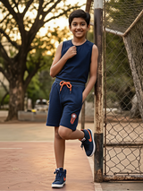 Boys' Performance Cotton Blend Athletic Shorts - Navy Blue