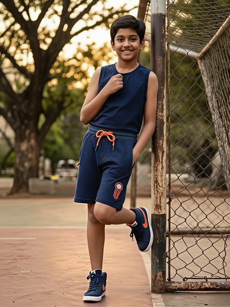 Boys' Performance Cotton Blend Athletic Shorts - Navy Blue