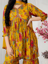 Girls Traditional 3/4th Sleeves Sharara Set - Yellow