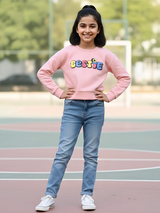 Girls Vibrant "BESTIE" Graphic Print Pink Full Sleeve Sweatshirt