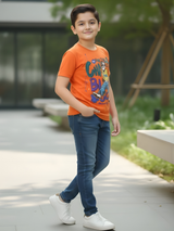 Boys' Neon Orange Street Art Graphic Tee with 90s Vibe Print