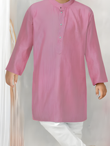 Boys' Marigold Orange Kurta with Tree and Bird Print and Cream Pajama Set