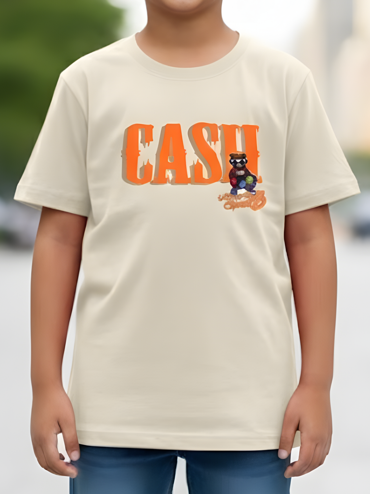 Boys' Cream "Only Cash" Streetwear Graphic T-Shirt