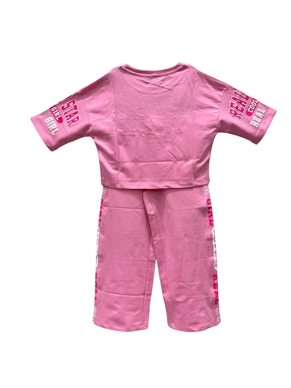 Girls Pink Graphic T-Shirt and Shorts Set - "Cool Girl" and "Real Star" Print