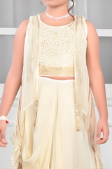Elegant Cream Draped Set with Embroidered Shrug.