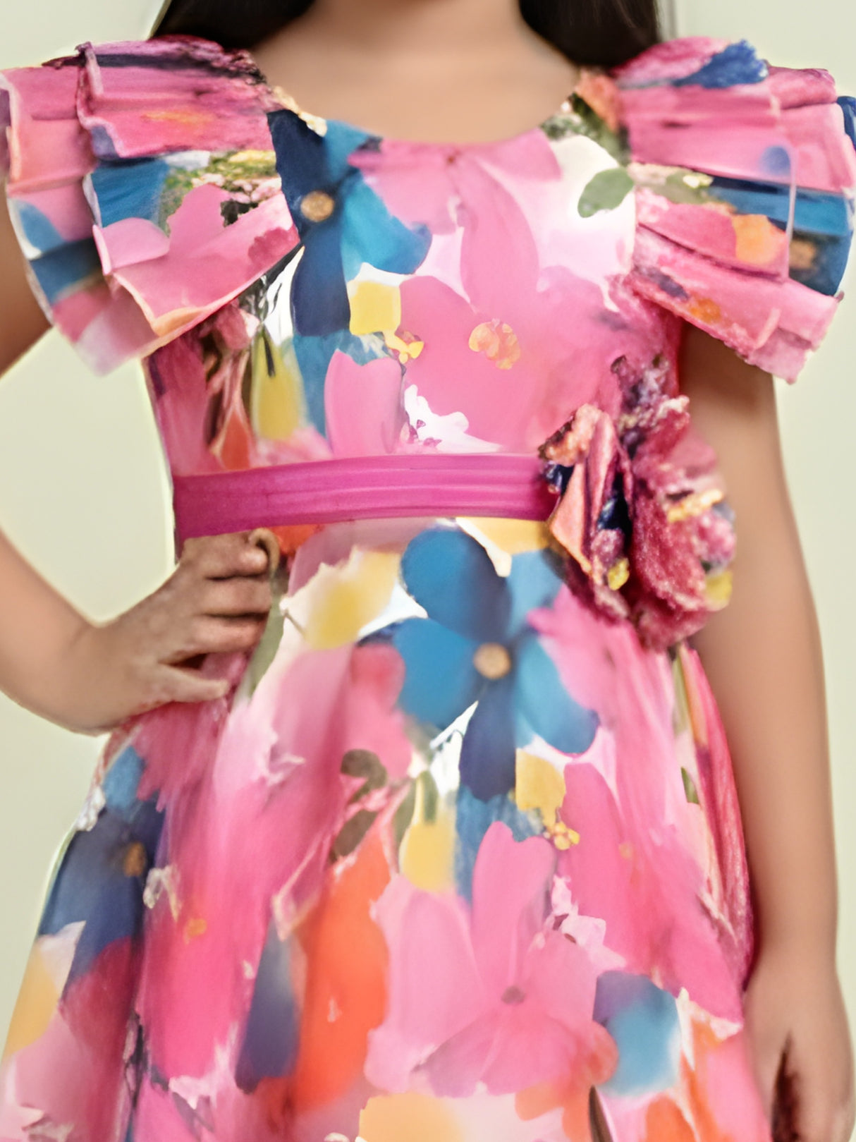 Girls Party Plain Satin 3/4th Sleeves Western Gown - Rani