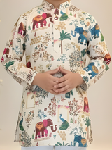The Royal Garden Print Kurta & Pajama Set (Cream Multi).
