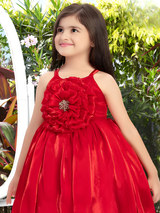 Girls Party Plain Satin Party Frock - Red
