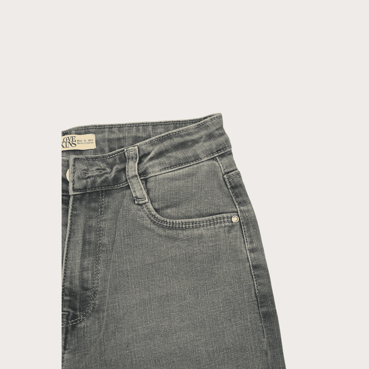 Girls Casual Plain Jeans Pant Fixed Waist - Grey