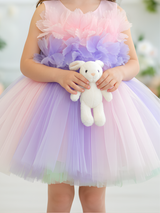Dreamy Pastel Tiered Tulle Frock with Rosette Bodice - Pink, Lavender & Mint
