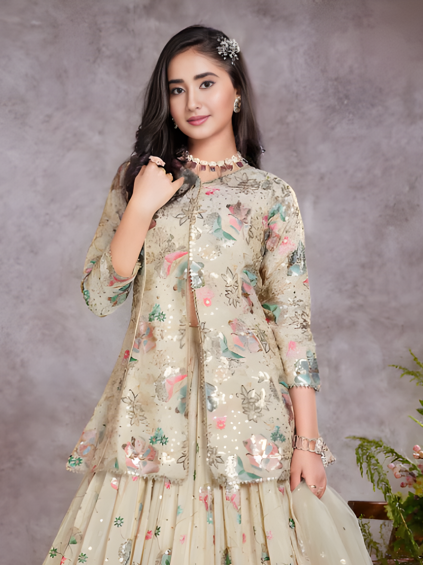 Girls' Multi-Color Rajasthani Print Crop Top Lehenga Choli Set