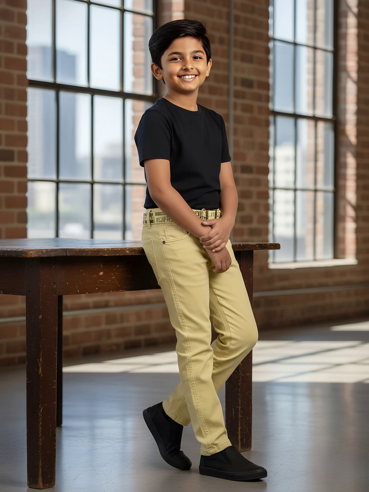 Boys' Premium Cream Cotton Slim Fit Trousers