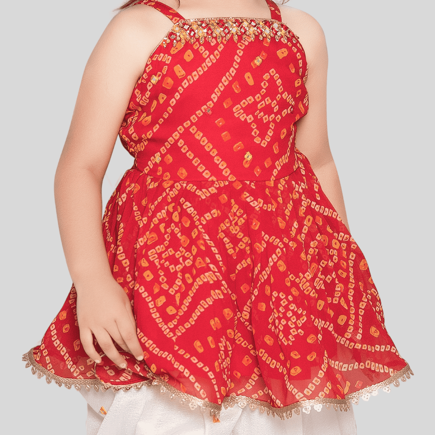Girls Traditional Sleeves Less Patiala Set - Red