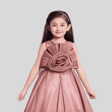 Girls Party Satin Western Gown With Work - Peach