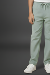 Boy's Casual Light Green Linen-Look Drawstring Trousers