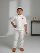 Boys' Vintage Stripe Vest & Suit Set (Cream/Beige).