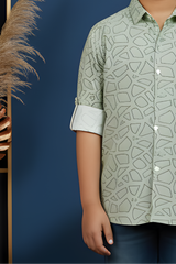 Boy's Sage Green Geometric Print Casual Shirt