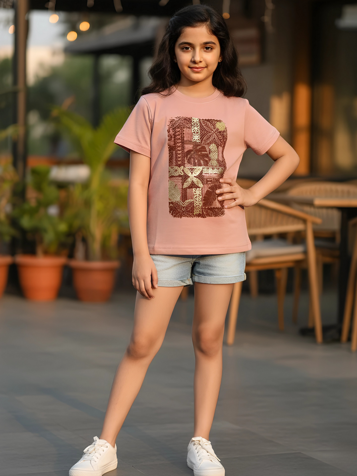 Girls' Dusty Rose Graphic Print Cotton Top