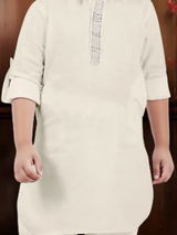Toddler Boys' Cream/Light Beige Kurta Set with Light Gold Patterned Waistcoat