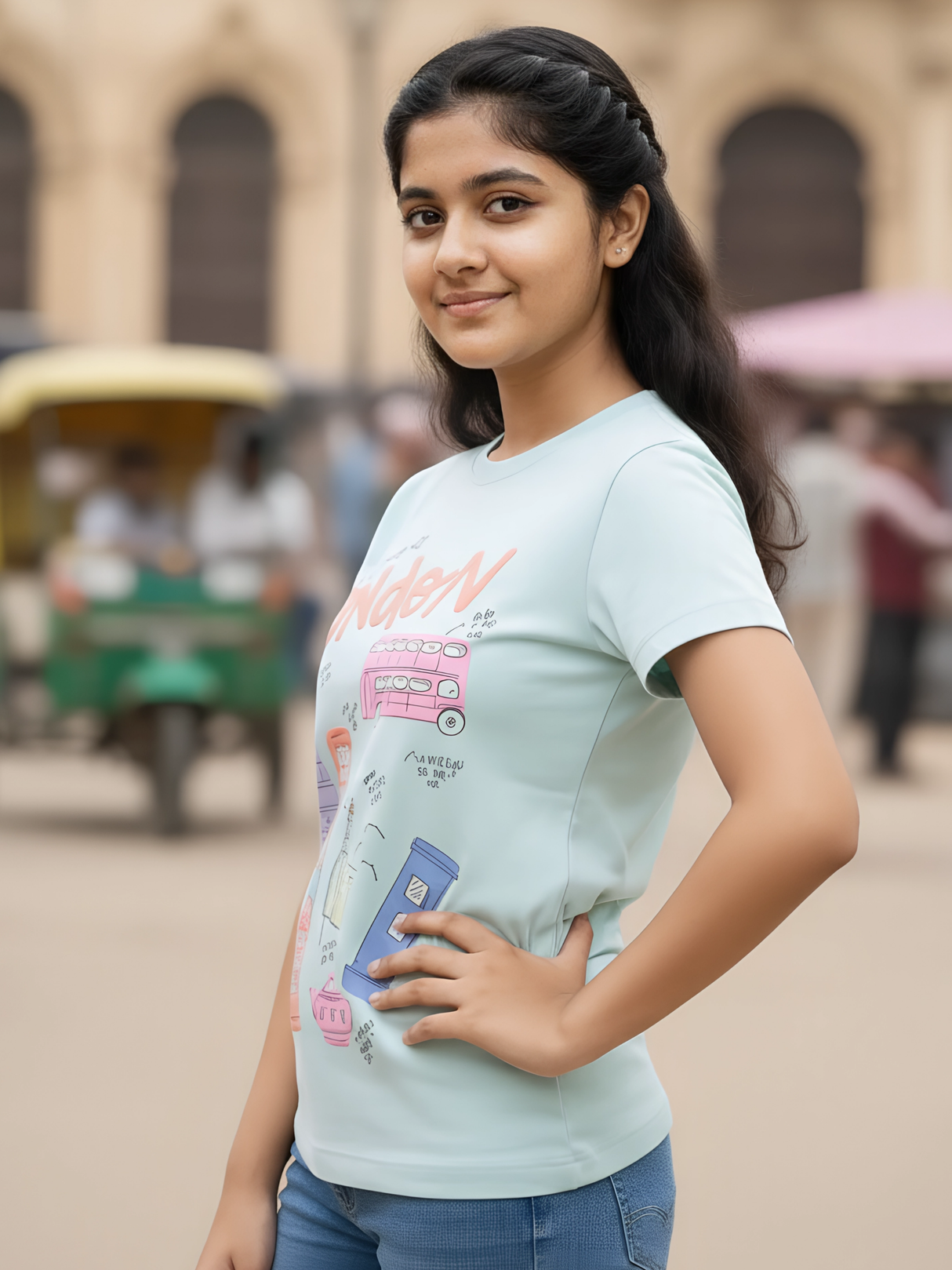 Girls' London Graphic Tee - Light Blue