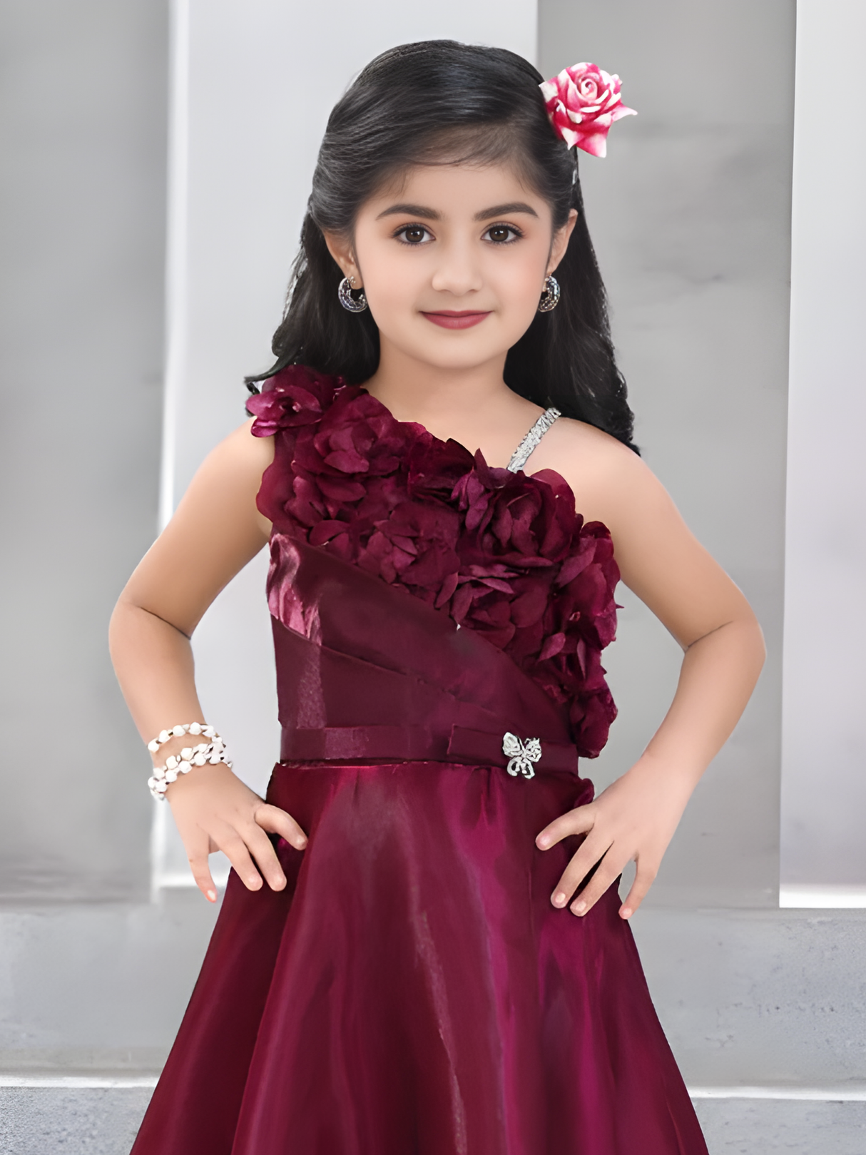 Girls Party Plain Satin Western Gown - Purple