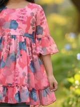 Rosewater Garden Pink Floral Ruffle Frock for Girls