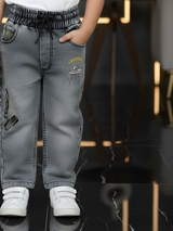 Boys' Grey Acid Wash Space Graphic Jogger Jeans.