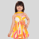 Girls Traditional Sleeves Less Ghagara Set - Yellow