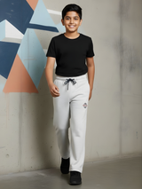 Boys' Comfort-Fit Light Grey Melange Joggers with Graphic Print