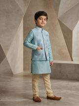 Boys Traditional With Work Chuddidar Kurta with Koti - Sky Blue