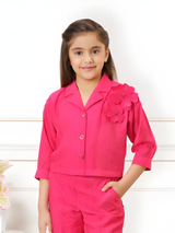 Girls' Fuchsia Pink Co-ord Set with Crop Shirt and Wide-Leg Palazzo Pants