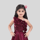 Girls Party Plain Satin Western Gown - Purple
