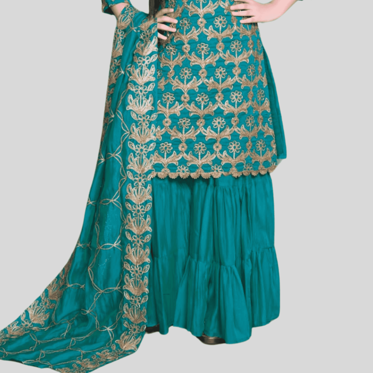 Girls Traditional 3/4th Sleeves Sharara Set - Green