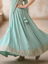Girls' Seafoam Green Cutwork Choli Set with Scalloped Dupatta