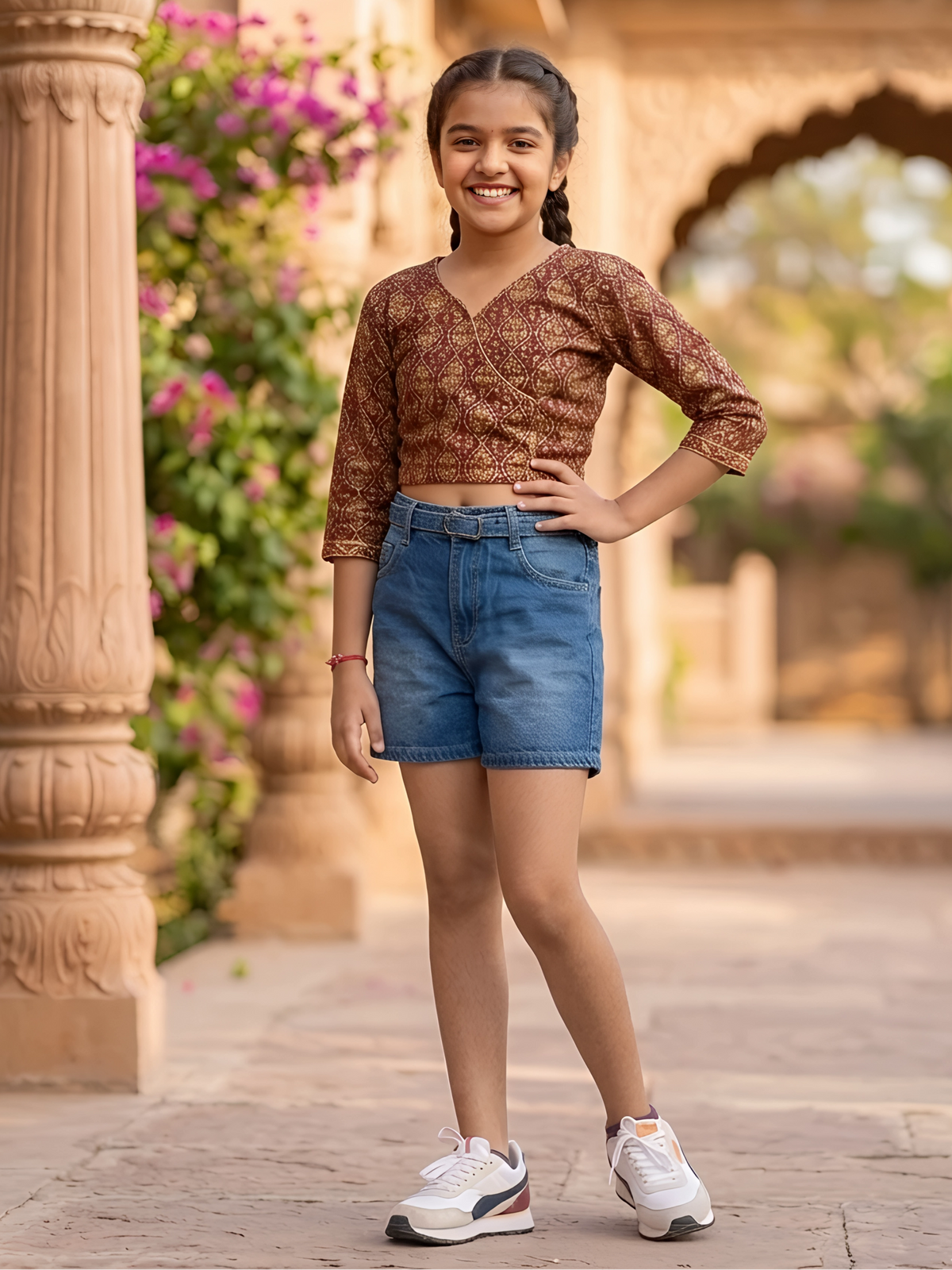 Girls Classic Mid-Rise Blue Denim Shorts