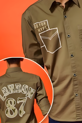 Boys' Olive Green Casual Shirt with Graphic Detail