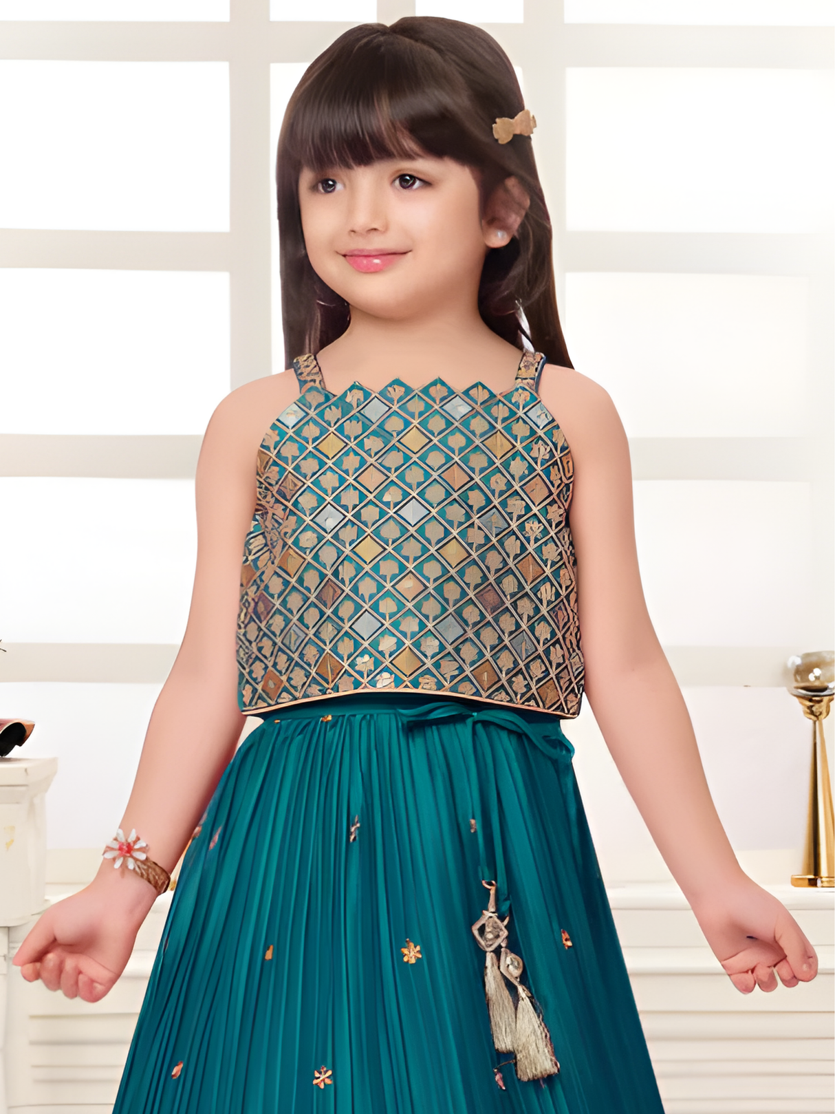 Girls' Spring Floral Printed Lehenga Choli Set