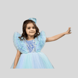 Girls Party Heavy Western Gown With Work - Sky Blue