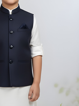 Boys Party Waist Coat with Shirt High Neck-Green